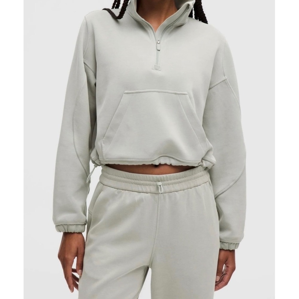Lululemon Softstreme Half Zip Pullover Women 6 Jade Grey Cropped Cinch Hem